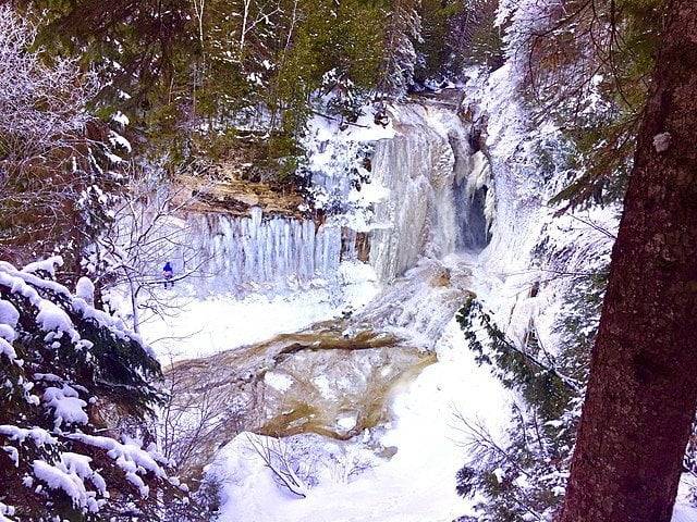 Frozen waterfall in Pictured Rocks, Michigan