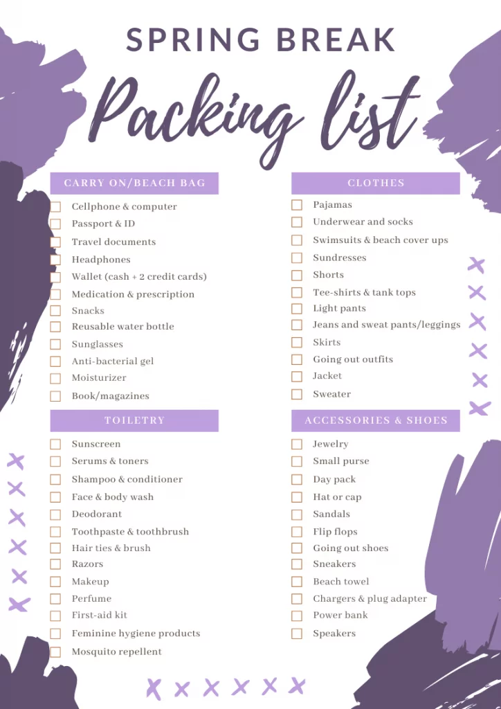 Spring Break Packing List