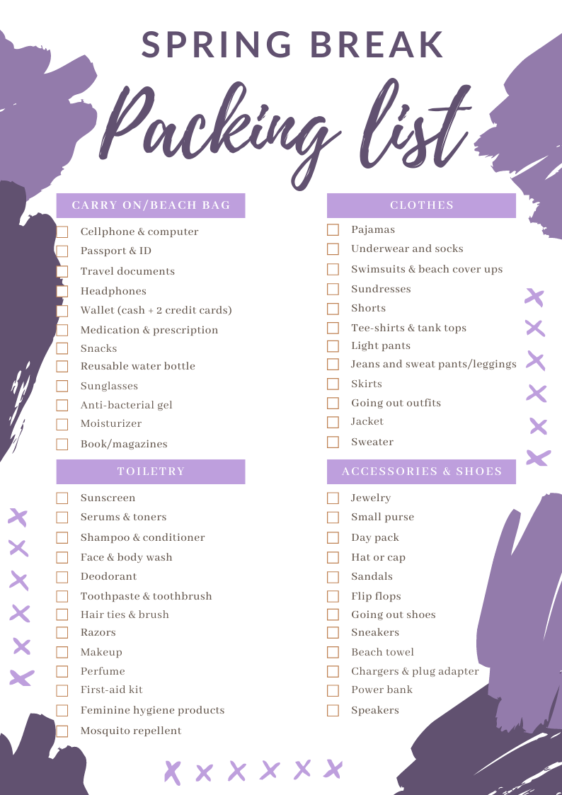spring break packing checklist
