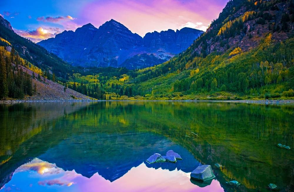 Lake Reflection In Maroon Bells, Colorado, USA