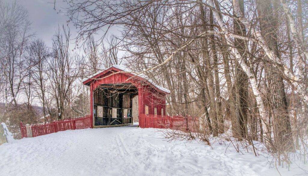 Covered Bridge in Winter, Midwest US