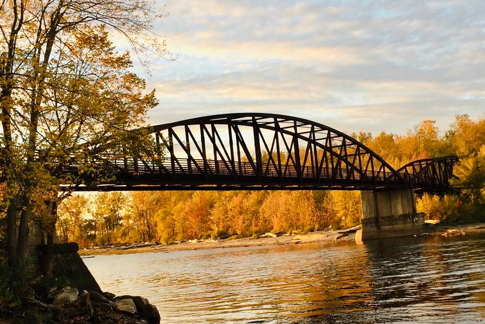 bike bridge on the Burlington rail trail in the fall