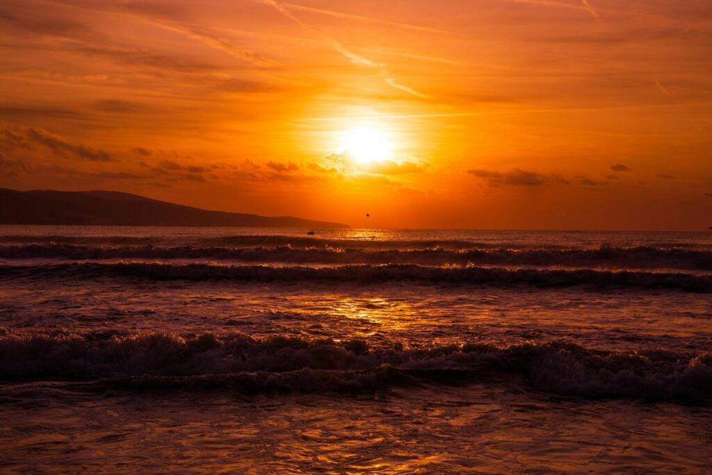 Sunrise over Sunny Beach bay in Bulgaria