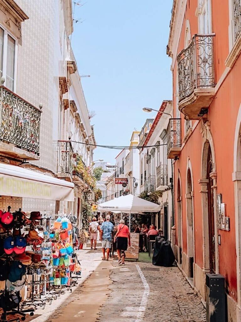 Small paved street in Tavira, Portugal